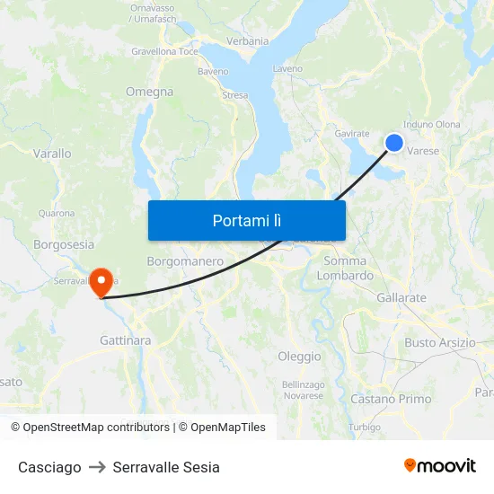 Casciago to Serravalle Sesia map