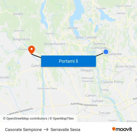 Casorate Sempione to Serravalle Sesia map