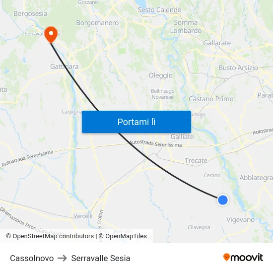 Cassolnovo to Serravalle Sesia map