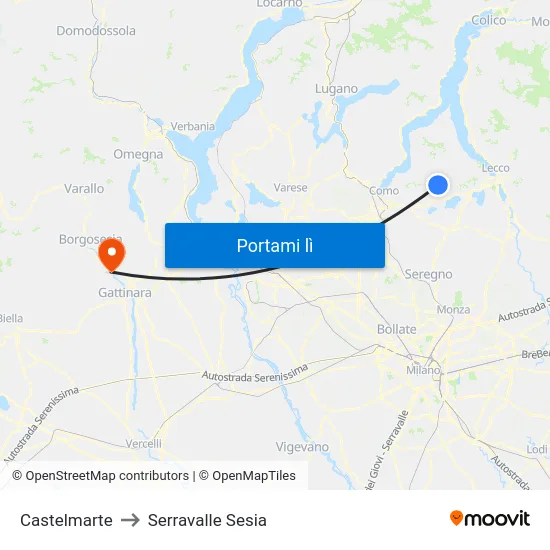 Castelmarte to Serravalle Sesia map