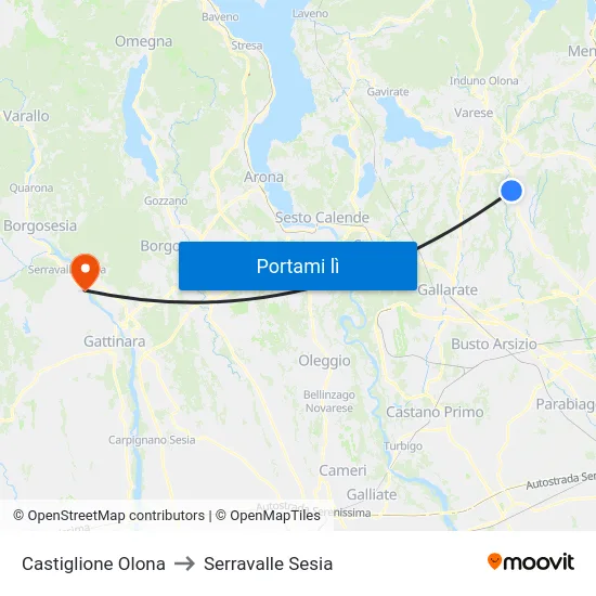 Castiglione Olona to Serravalle Sesia map