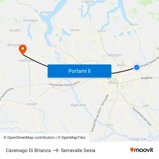 Cavenago Di Brianza to Serravalle Sesia map