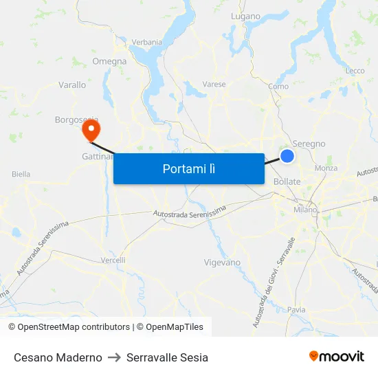 Cesano Maderno to Serravalle Sesia map