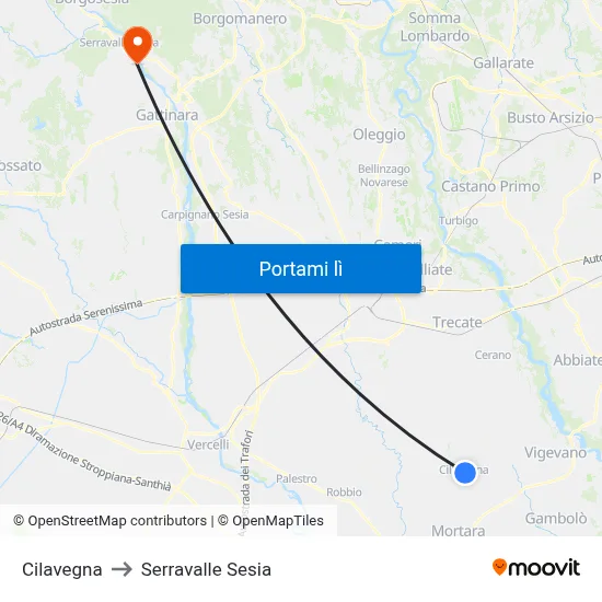 Cilavegna to Serravalle Sesia map