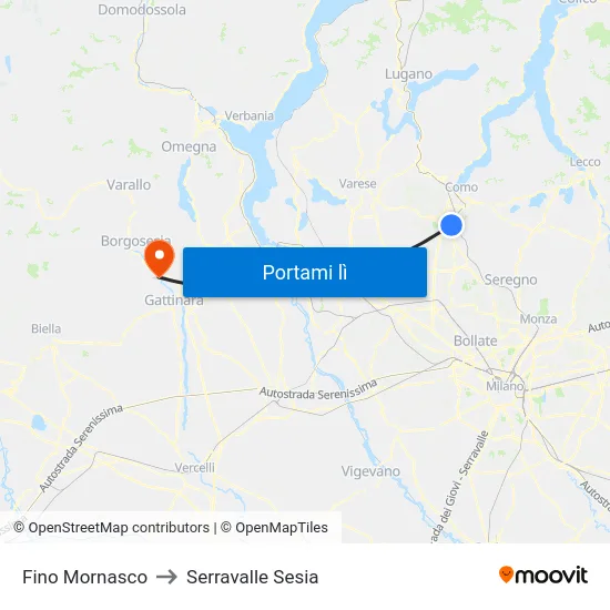 Fino Mornasco to Serravalle Sesia map