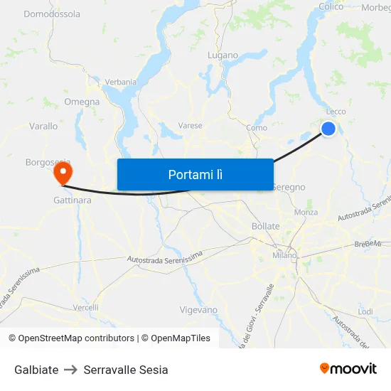 Galbiate to Serravalle Sesia map