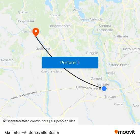 Galliate to Serravalle Sesia map