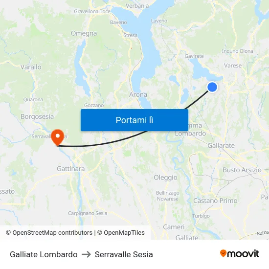 Galliate Lombardo to Serravalle Sesia map