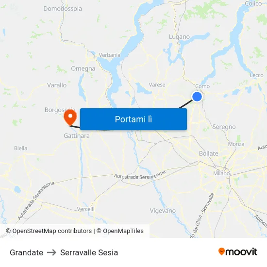 Grandate to Serravalle Sesia map