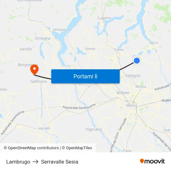 Lambrugo to Serravalle Sesia map