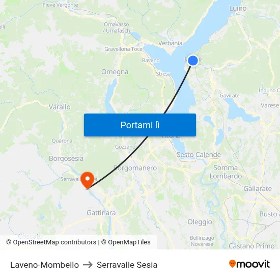 Laveno-Mombello to Serravalle Sesia map