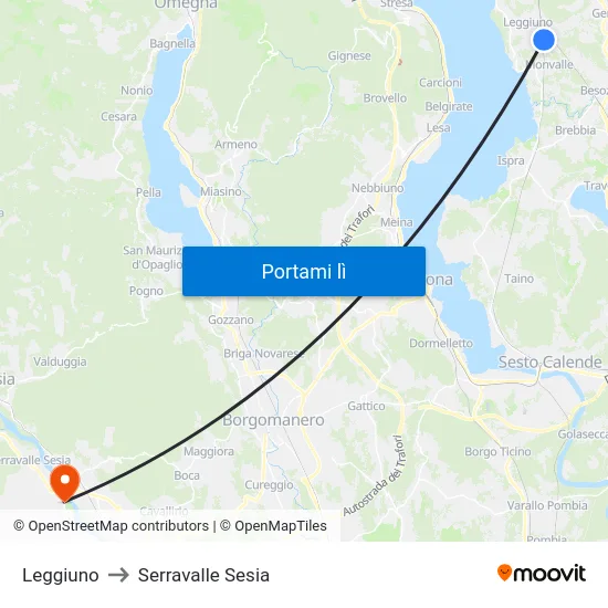 Leggiuno to Serravalle Sesia map