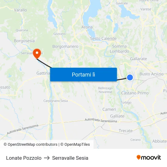 Lonate Pozzolo to Serravalle Sesia map