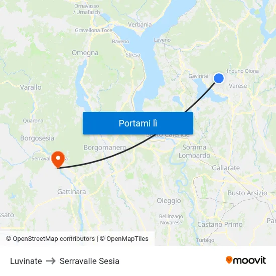 Luvinate to Serravalle Sesia map