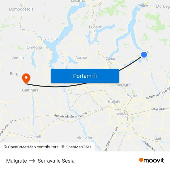 Malgrate to Serravalle Sesia map