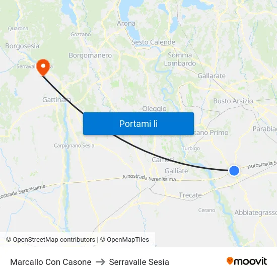 Marcallo Con Casone to Serravalle Sesia map