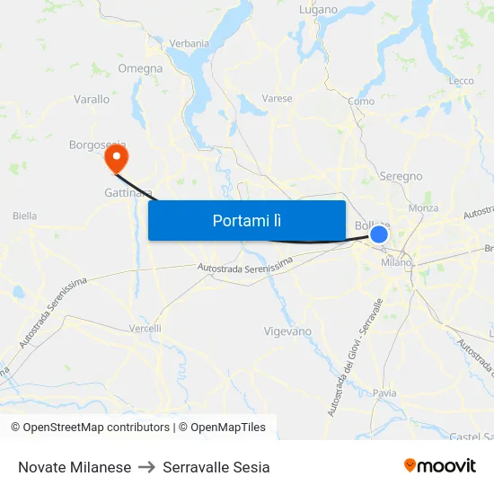 Novate Milanese to Serravalle Sesia map