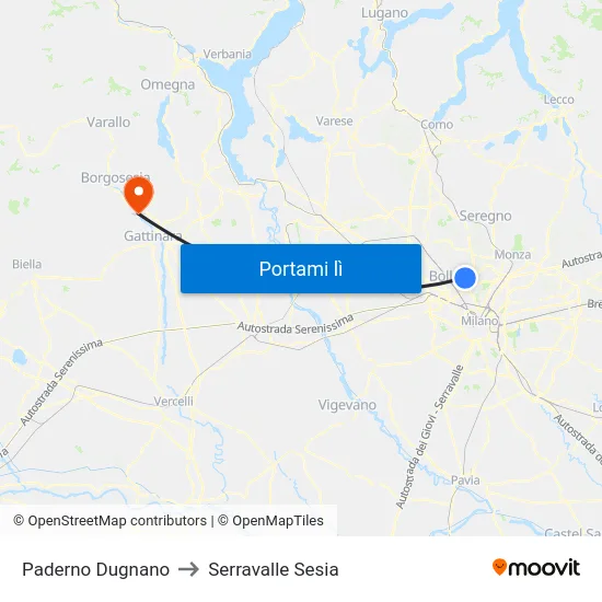 Paderno Dugnano to Serravalle Sesia map