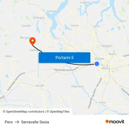 Pero to Serravalle Sesia map