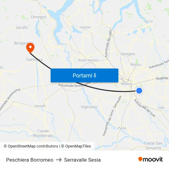 Peschiera Borromeo to Serravalle Sesia map