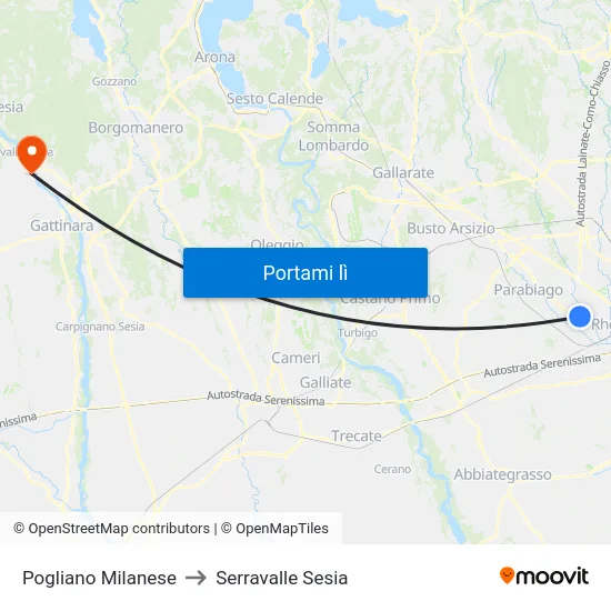 Pogliano Milanese to Serravalle Sesia map