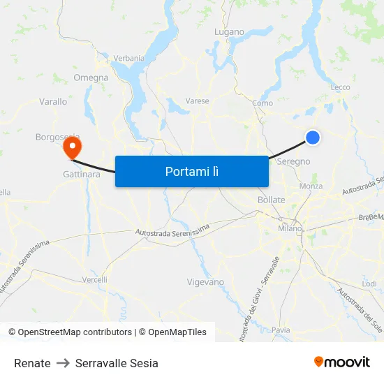 Renate to Serravalle Sesia map