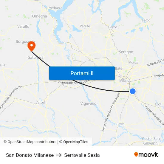 San Donato Milanese to Serravalle Sesia map