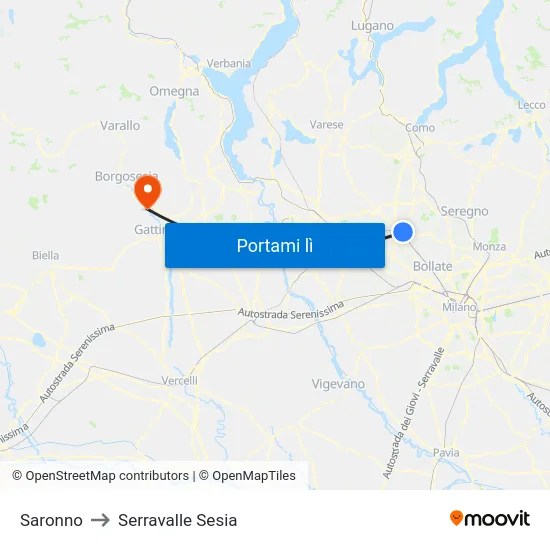 Saronno to Serravalle Sesia map