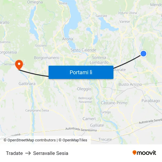 Tradate to Serravalle Sesia map
