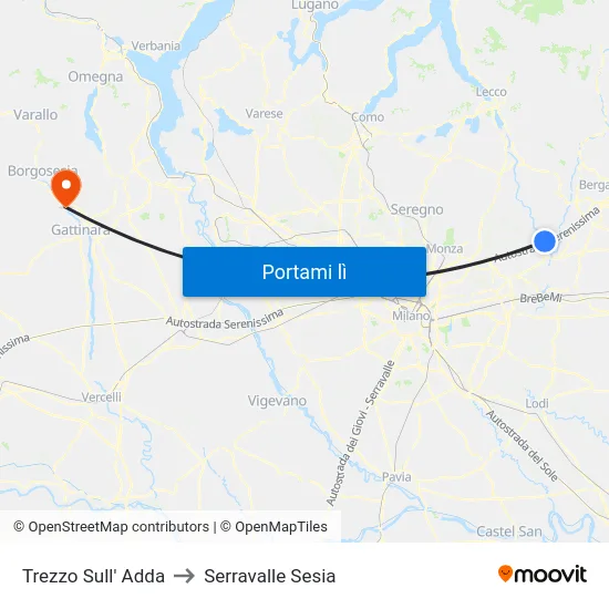Trezzo Sull' Adda to Serravalle Sesia map