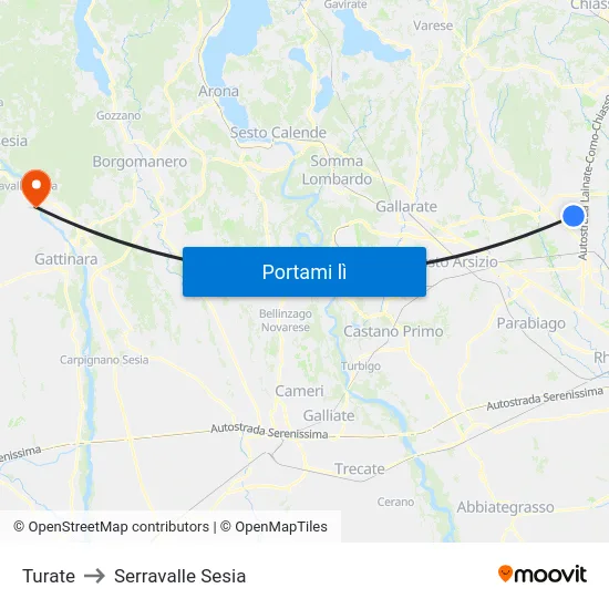 Turate to Serravalle Sesia map