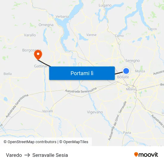 Varedo to Serravalle Sesia map