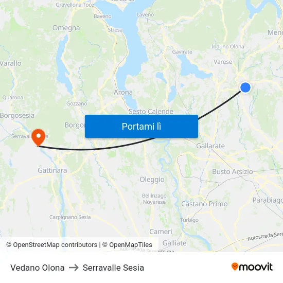 Vedano Olona to Serravalle Sesia map