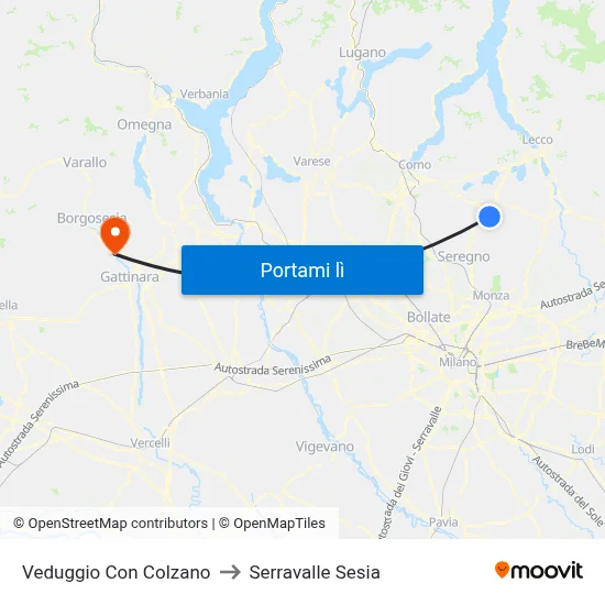 Veduggio Con Colzano to Serravalle Sesia map