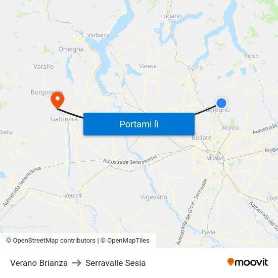 Verano Brianza to Serravalle Sesia map