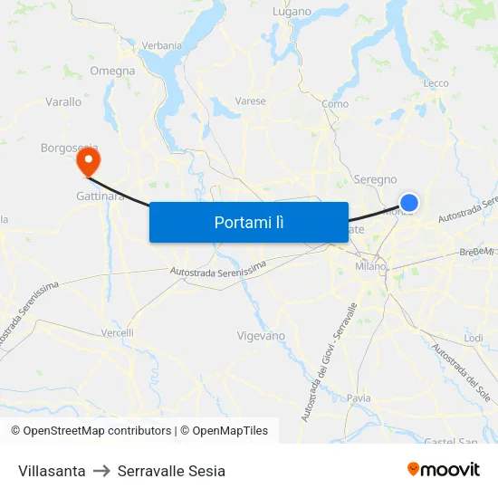 Villasanta to Serravalle Sesia map