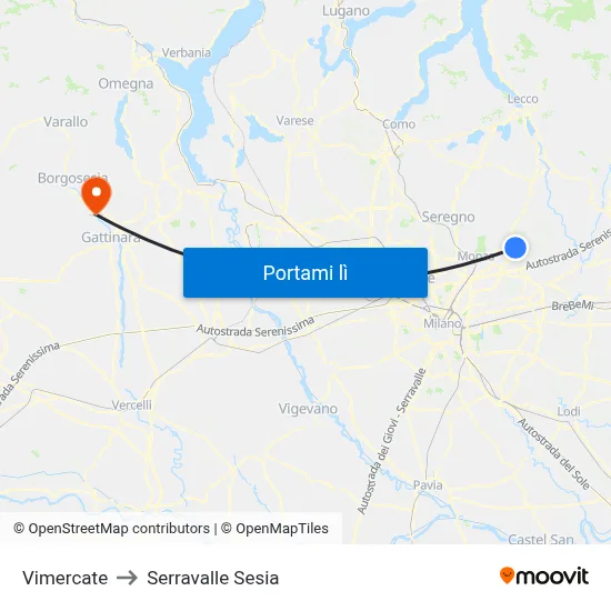 Vimercate to Serravalle Sesia map