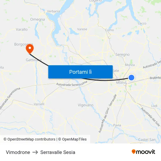 Vimodrone to Serravalle Sesia map