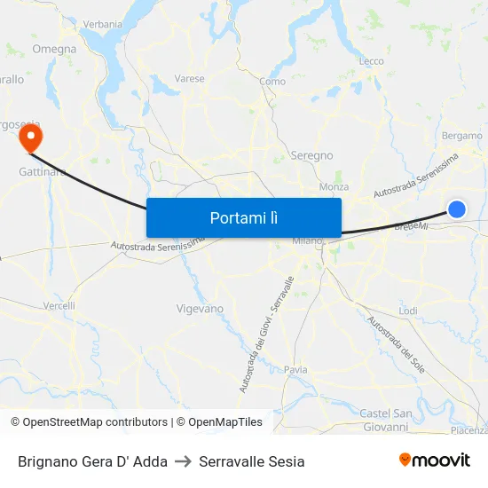 Brignano Gera D' Adda to Serravalle Sesia map