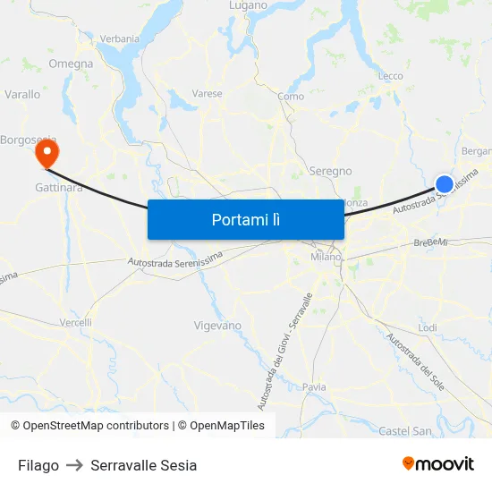 Filago to Serravalle Sesia map