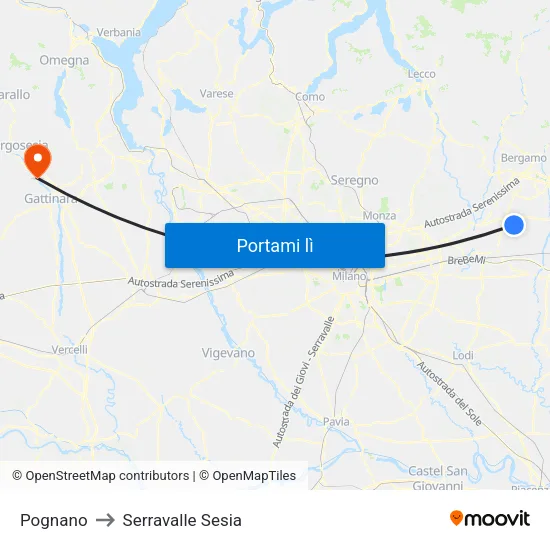 Pognano to Serravalle Sesia map