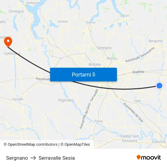 Sergnano to Serravalle Sesia map