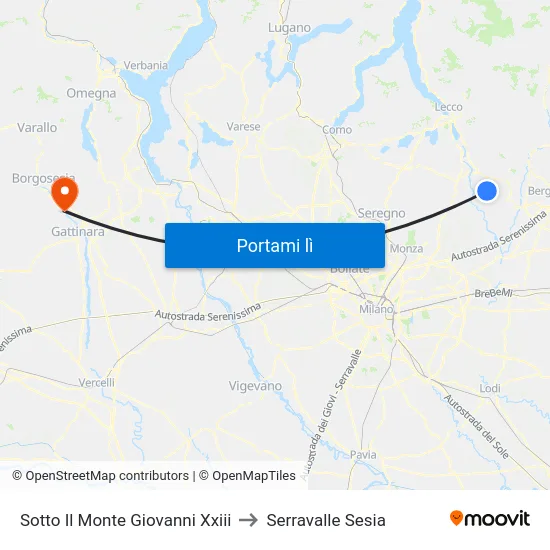 Sotto Il Monte Giovanni Xxiii to Serravalle Sesia map