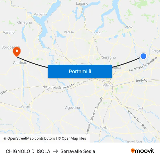 CHIGNOLO D' ISOLA to Serravalle Sesia map
