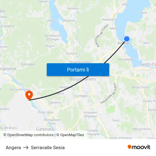 Angera to Serravalle Sesia map