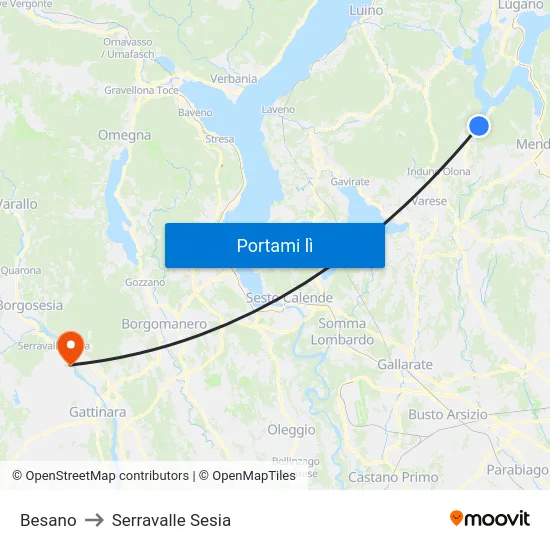 Besano to Serravalle Sesia map