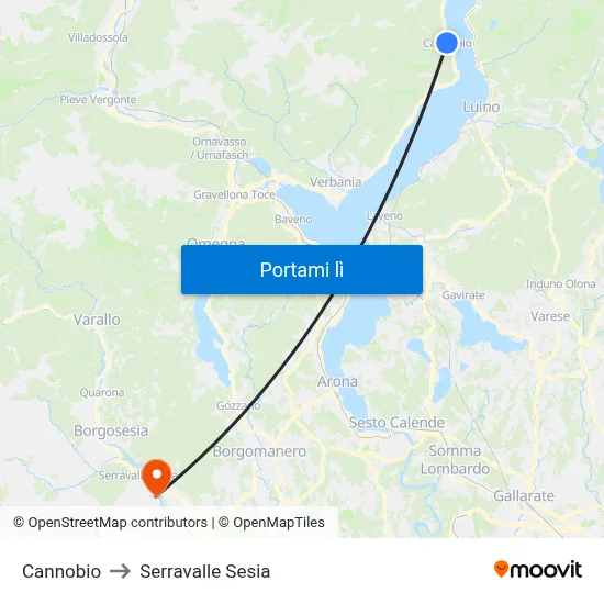 Cannobio to Serravalle Sesia map