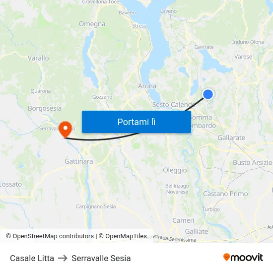 Casale Litta to Serravalle Sesia map