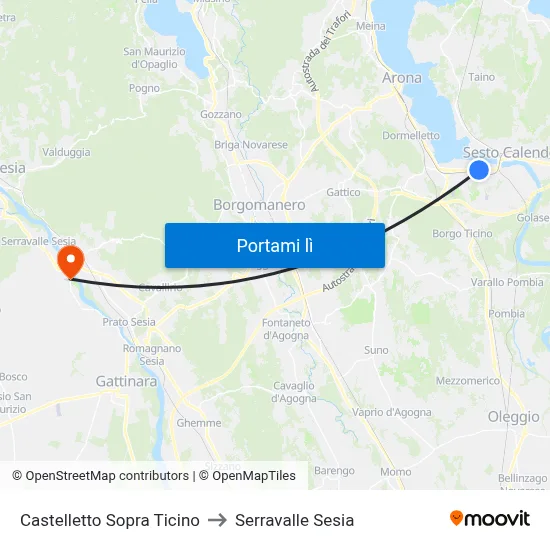 Castelletto Sopra Ticino to Serravalle Sesia map