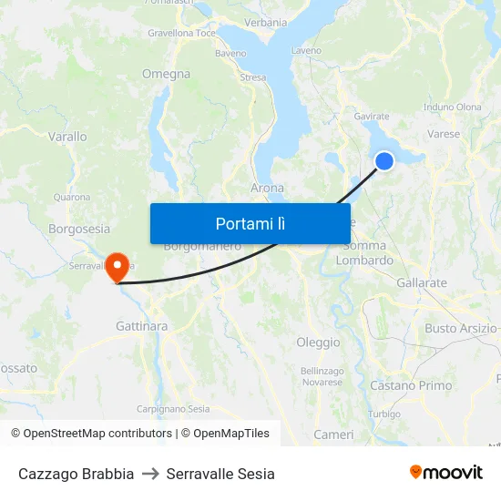 Cazzago Brabbia to Serravalle Sesia map